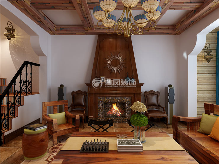 美式風格橫梁弱化設(shè)計裝修效果圖